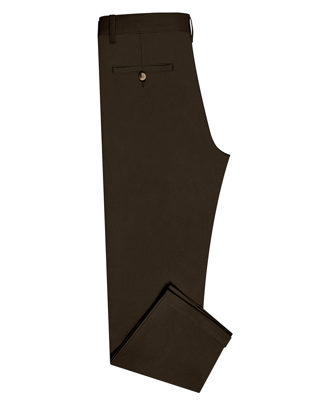 Side view of custom Genoa Chino pants for men by Luxire in choco brown