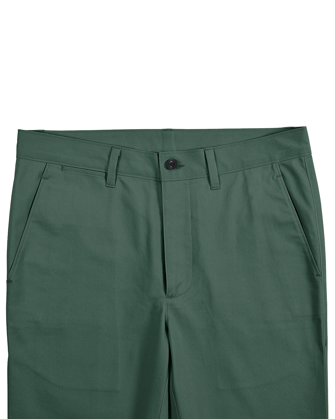 Front view of custom Genoa Chino pants for men by Luxire in fern green