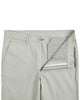 Open front view of custom Genoa Chino pants for men by Luxire in pale green