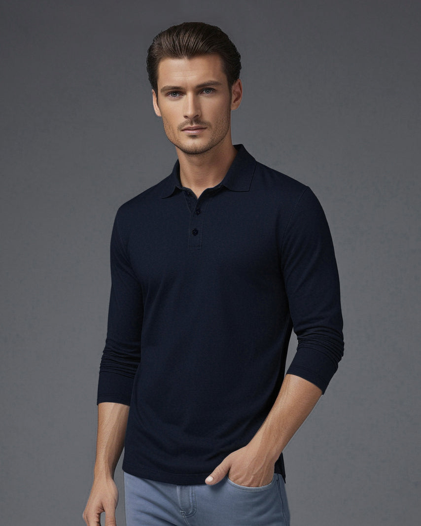 EZS Aria Navy Long Sleeve Polo