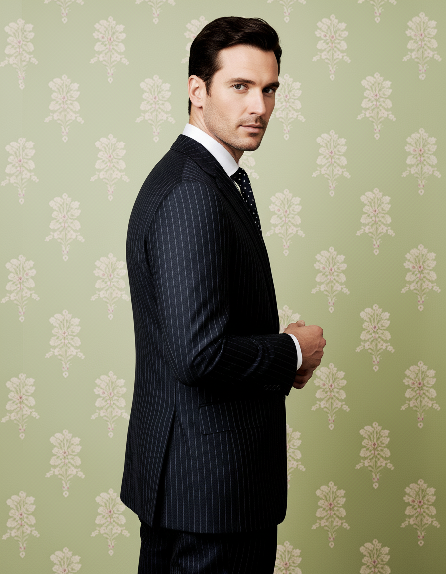 Navy Wool Pinstripes Suit - 7