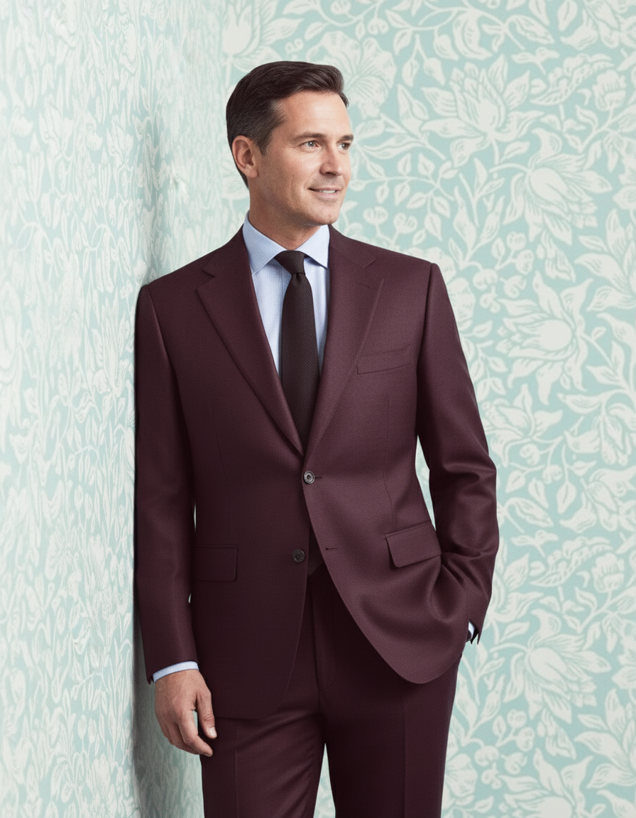 Dugdale Maroon Wool Flannel Suit - 3
