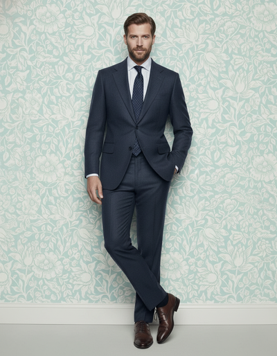 Dugdale Navy Blue Wool Flannel Suit