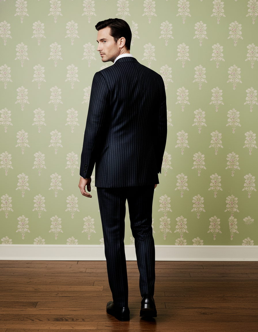 Navy Wool Pinstripes Suit - 3