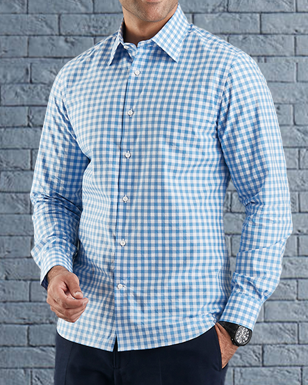 Blue on White Broad Gingham Checks Shirt - 1