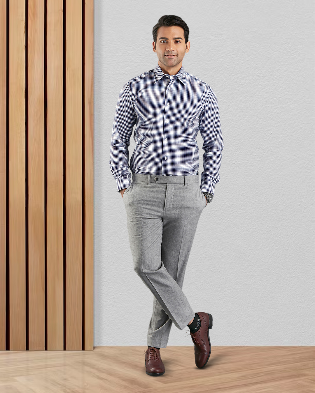 Navy Small Gingham Shirt - 5