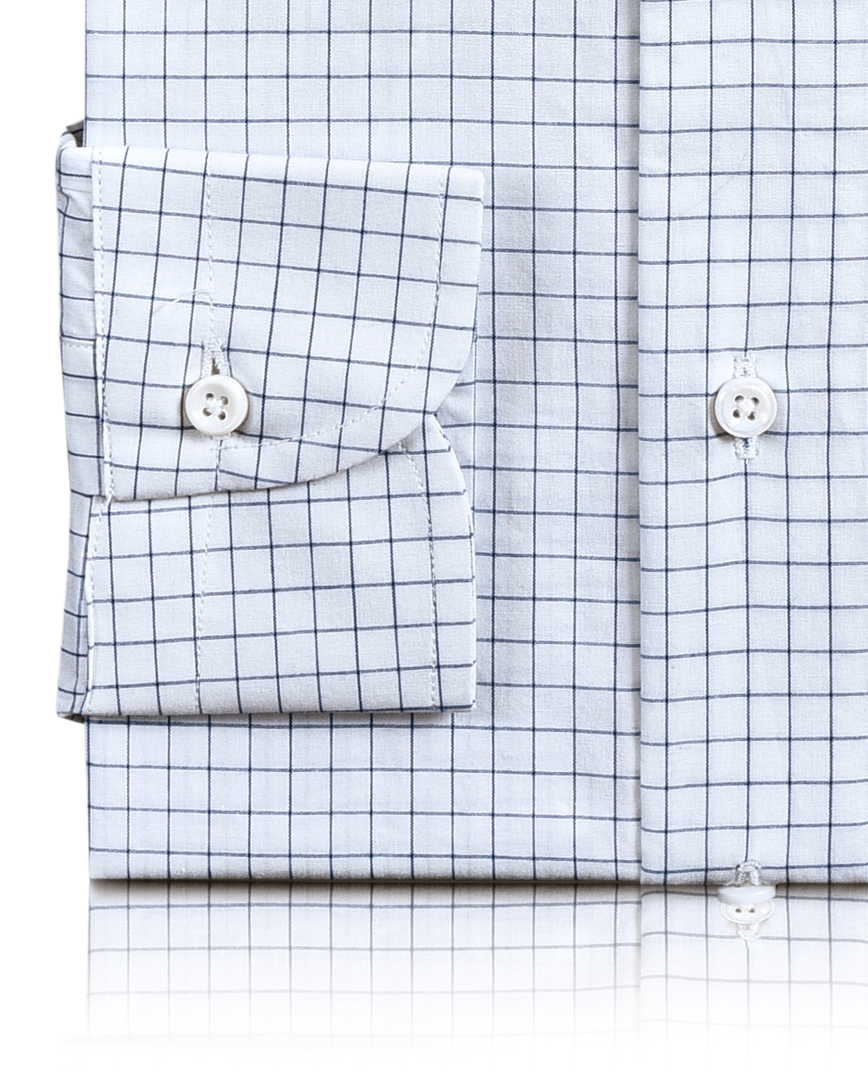 Close up cuff view of custom check shirts for men by Luxire navy white