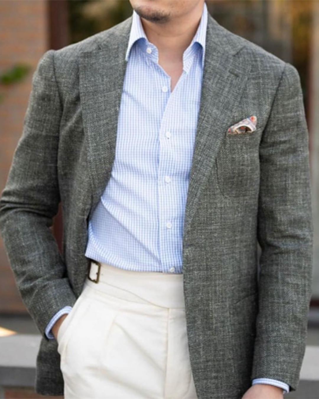 Light Blue White Gingham Shirt - 1