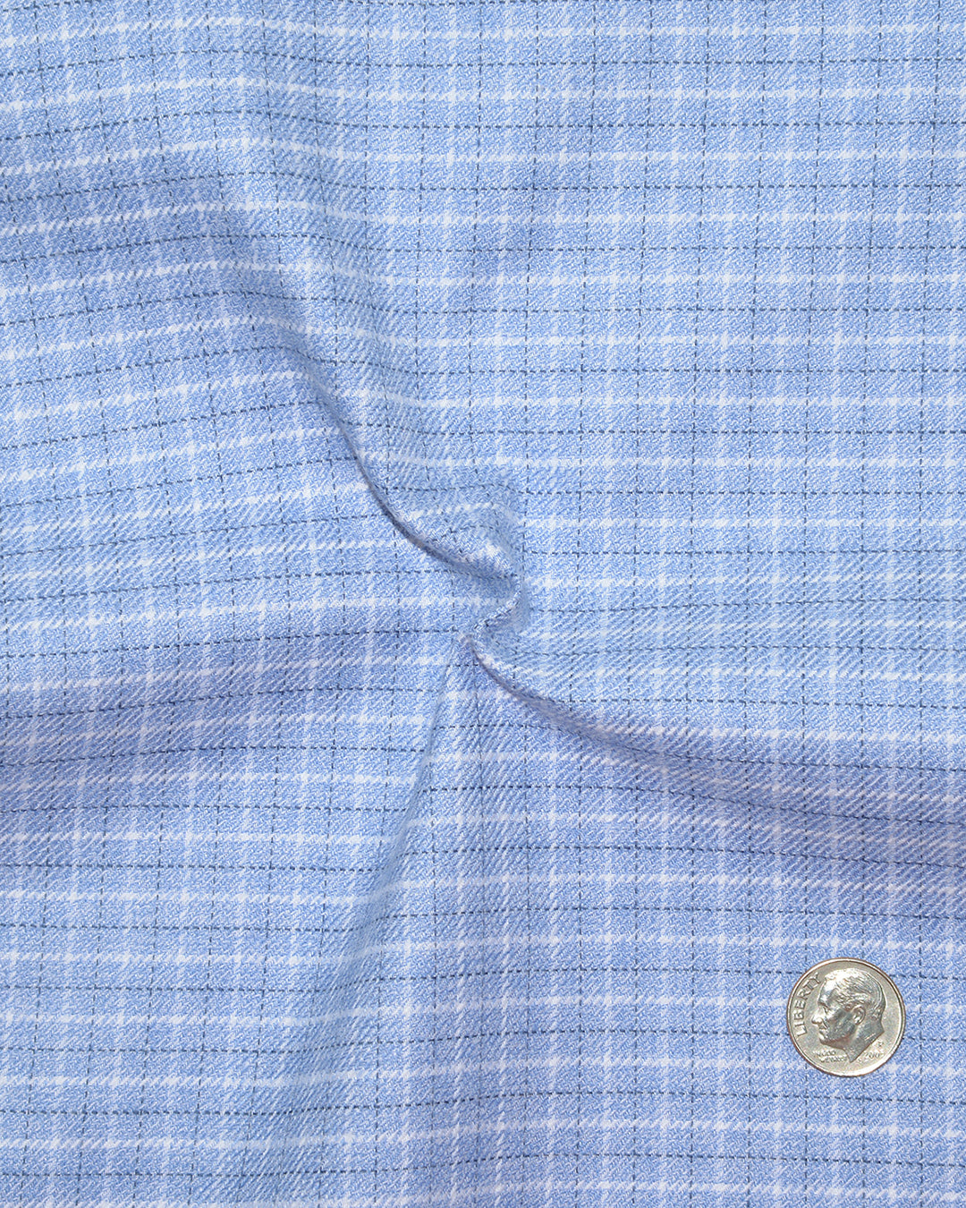 Closeup view of custom check shirts for men by Luxire dark blue light blue and white