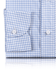 Close up cuff view of custom check shirts for men by Luxire brembana sky blue