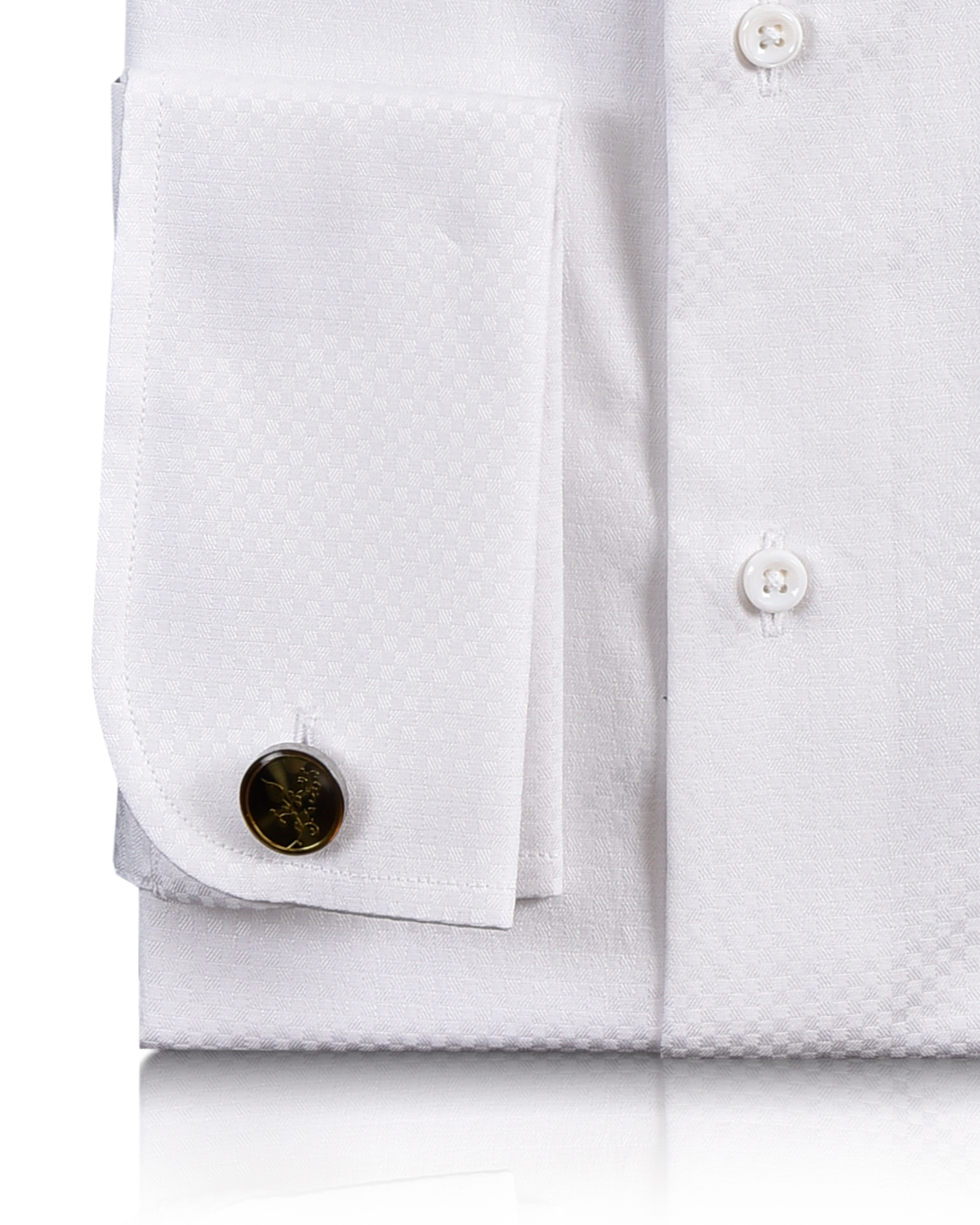 Close up cuff view of custom check shirts for men by Luxire white textured