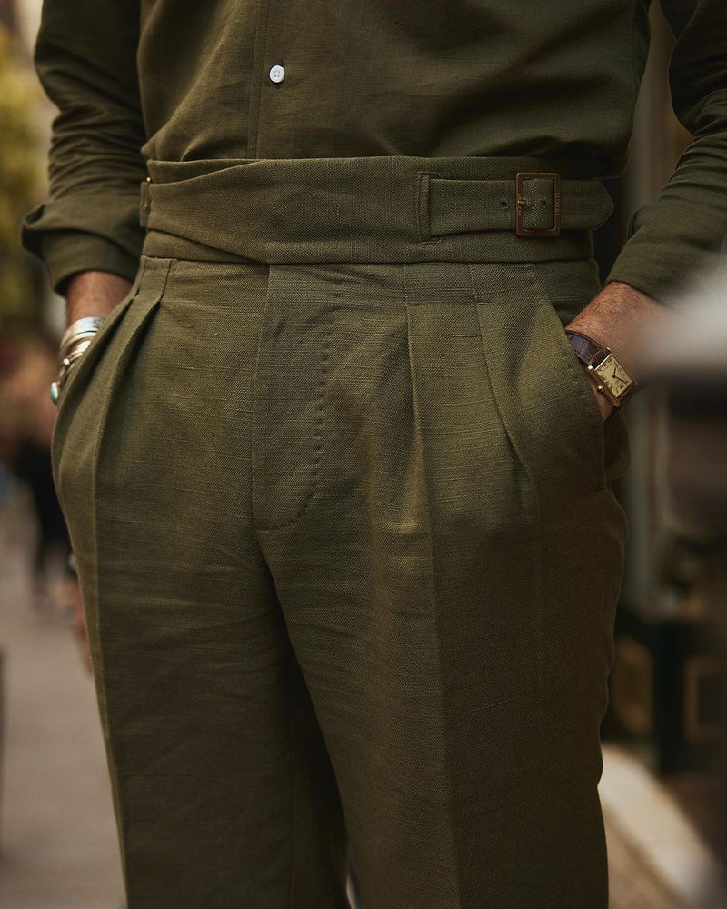 Gurkha Pant in Linen Cotton Canvas: Olive