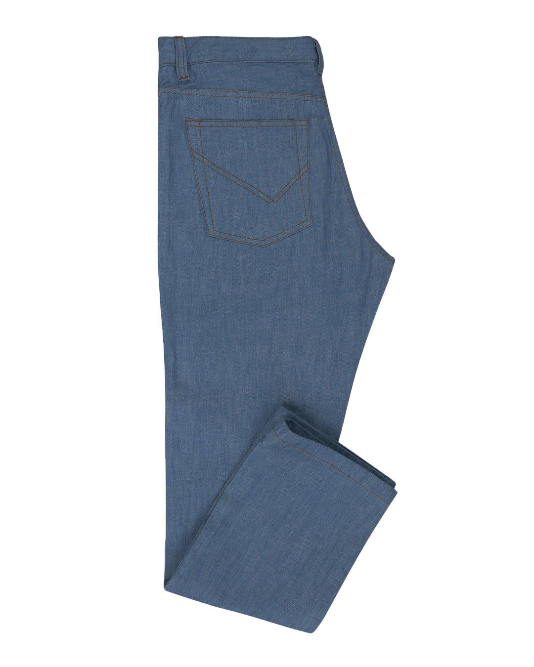 Side view of custom broken slub jeans for men by Luxire in light blue