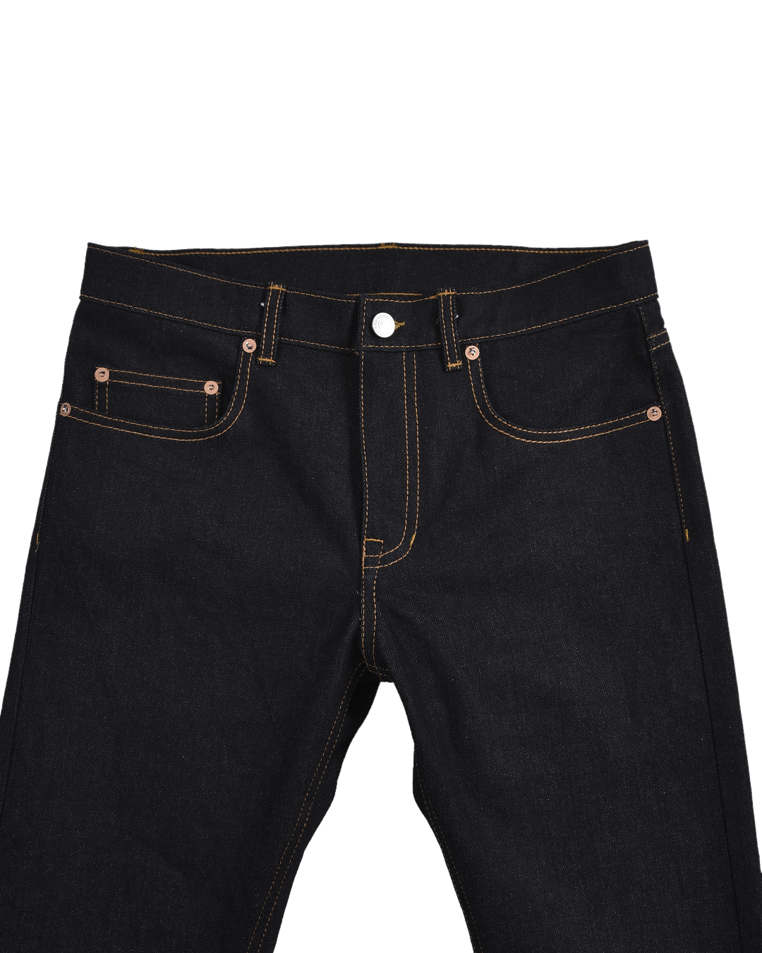 Front profile view of mens jeans by Luxire in indigo