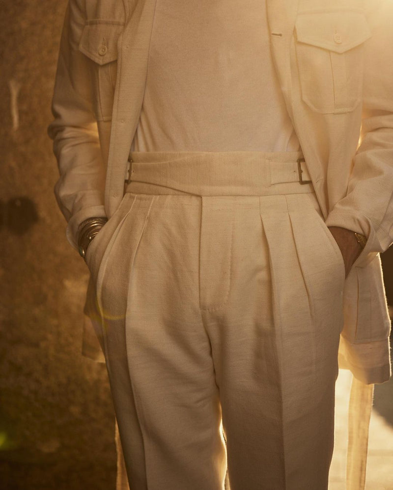 Gurkha Pant in Linen Cotton Canvas Off White