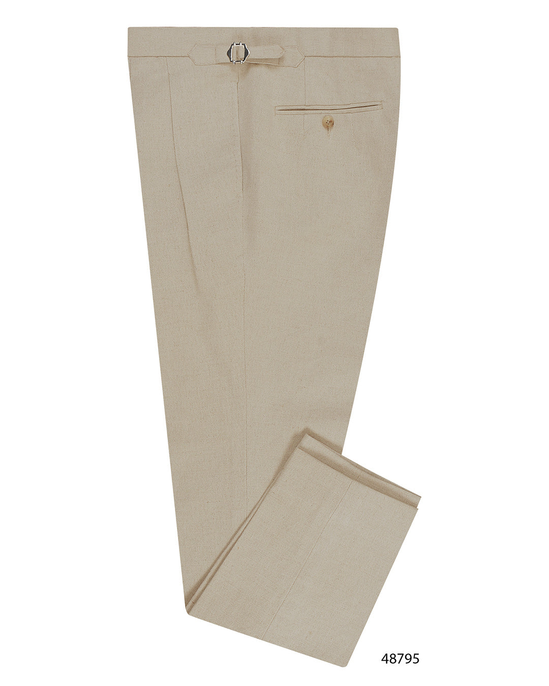 Side view of custom linen canvas pants for men by Luxire in jute brown
