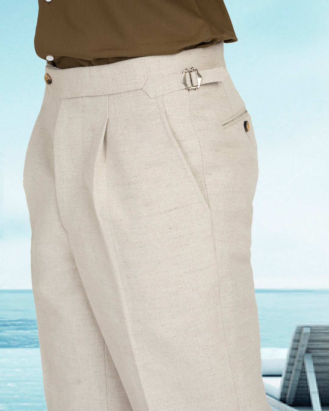 Linen Cotton Canvas: Jute Brown Shorts - 3