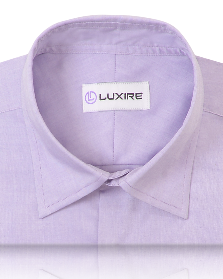 Collar of the custom oxford shirt for men by Luxire in classic purple