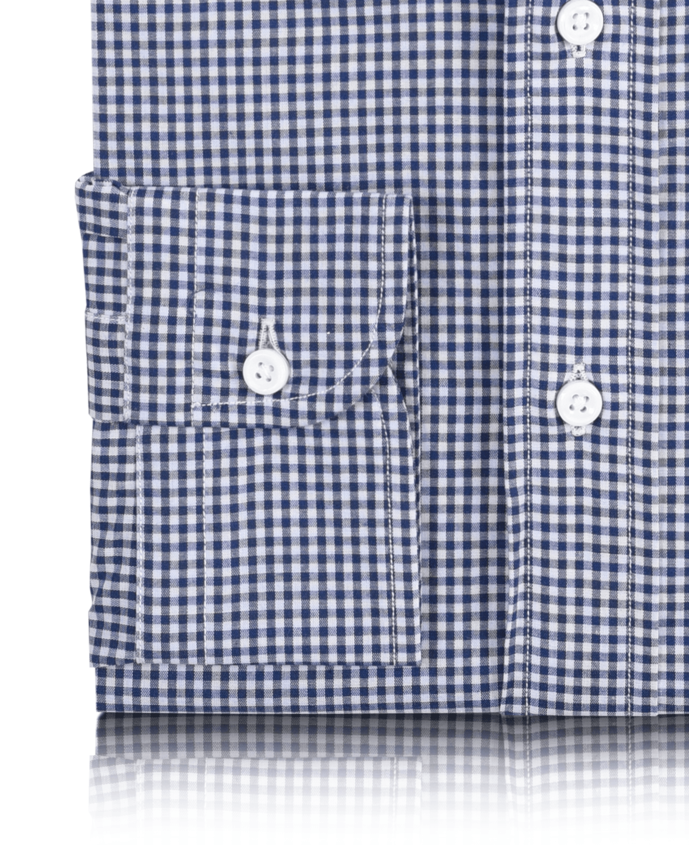 Cuff of the custom oxford shirt for men by Luxire in blue gingham with checks