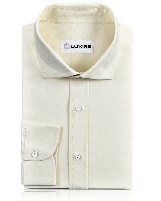 Front of the custom oxford shirt for men by Luxire in ecru pinpoint