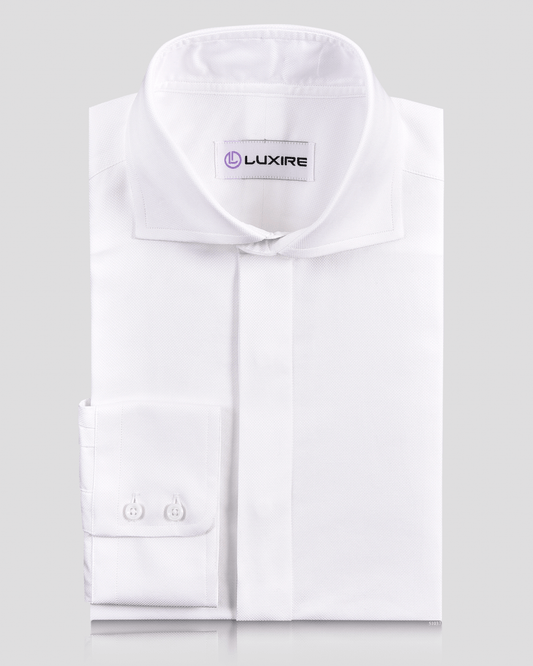 Front of the custom oxford shirt for men by Luxire in white royal
