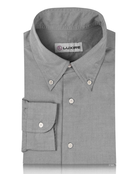Front of the custom oxford shirt for men by Luxire in grey pinpoint