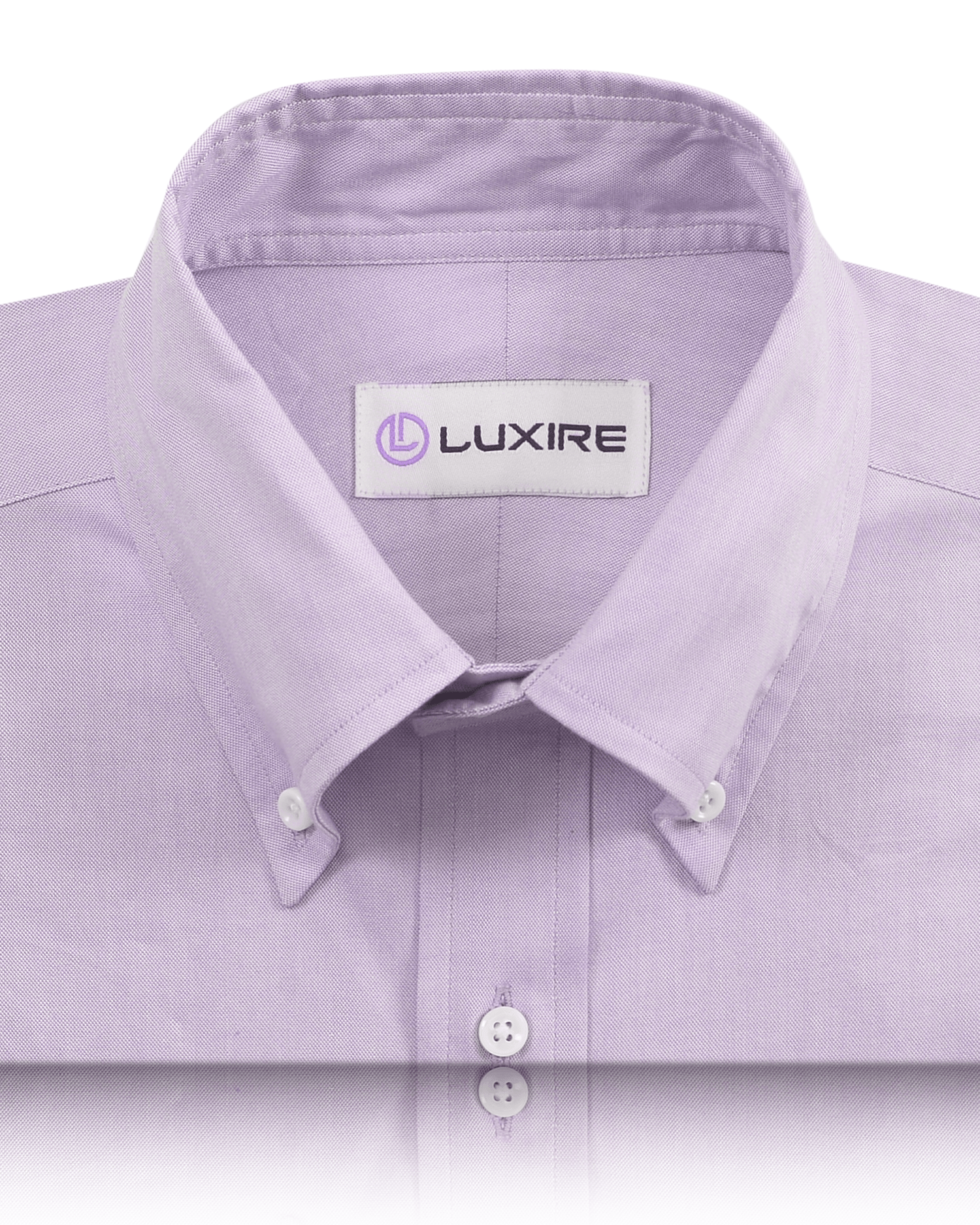 Collar of the custom oxford shirt for men by Luxire in lilac pinpoint