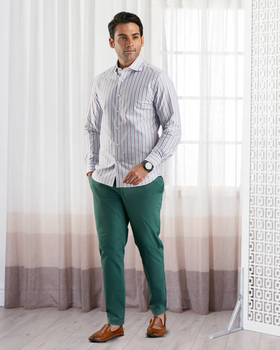 Maroon Blue On White Classic Oxford Shirt - 3