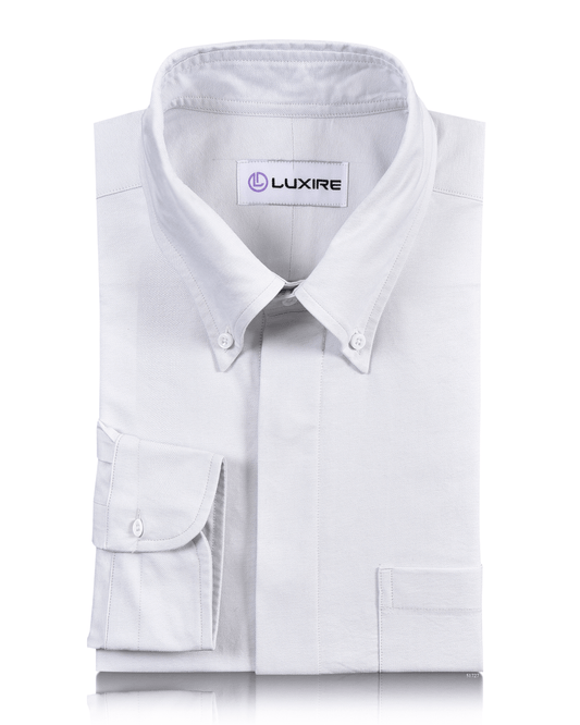 Front of the custom oxford shirt for men by Luxire in milky white
