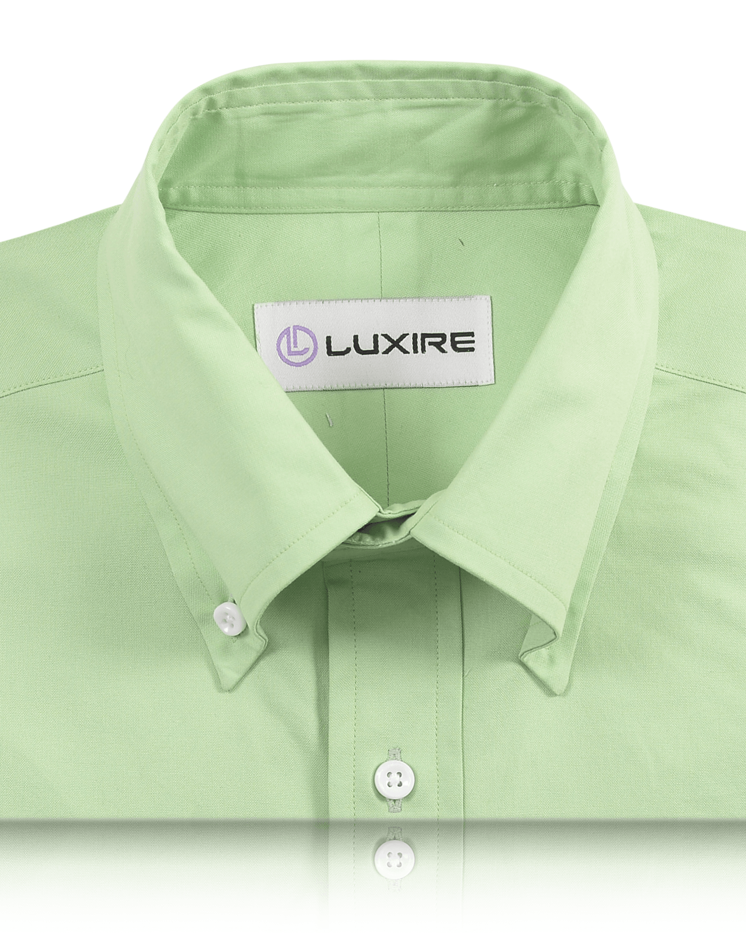Collar of the custom oxford shirt for men by Luxire in moss green