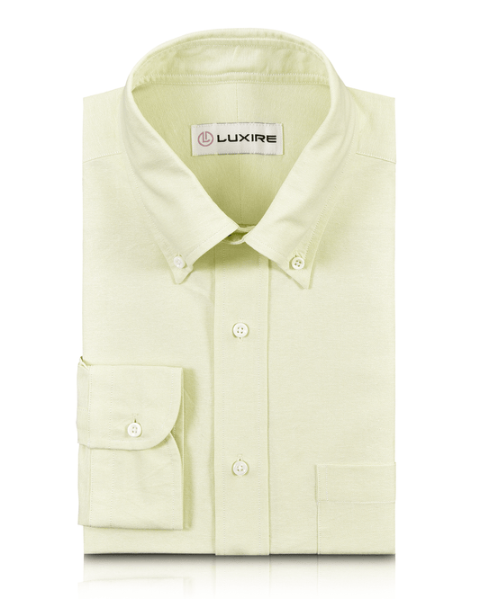 Front of the custom oxford shirt for men by Luxire in pale green