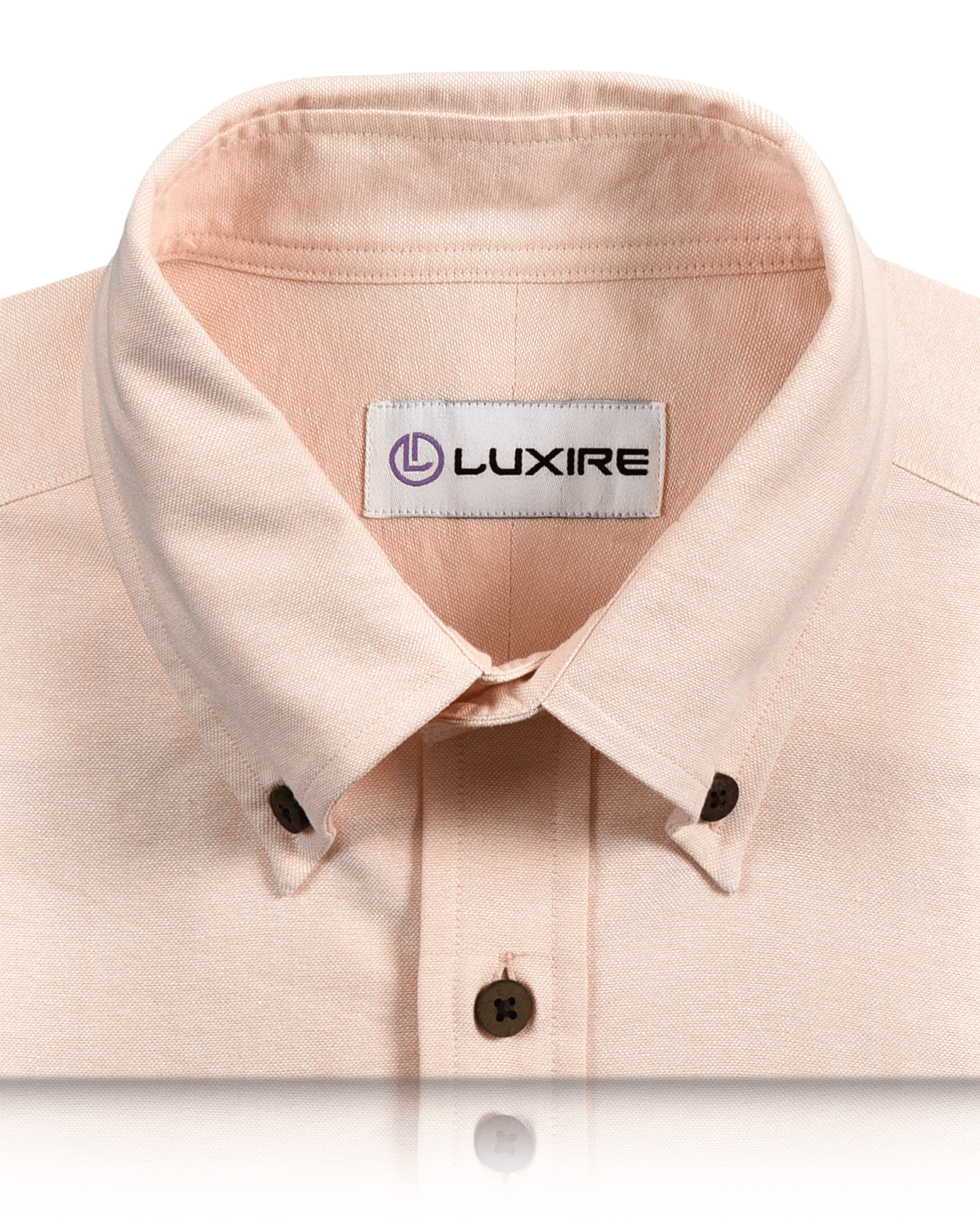Collar of the custom oxford shirt for men by Luxire in pale orange