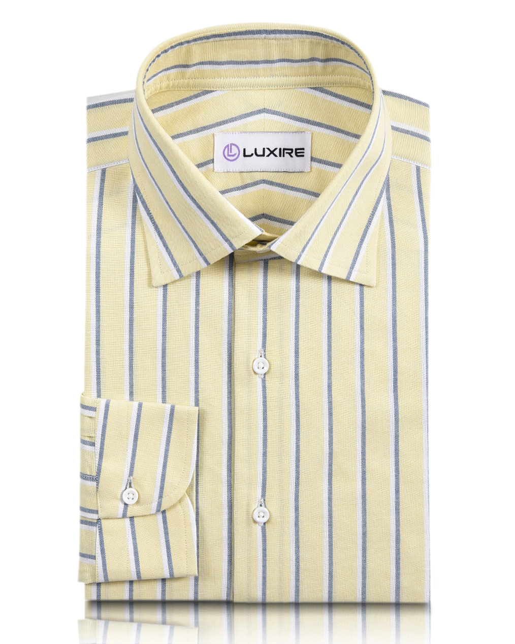 Indigo White Stripes On Pale Yellow Oxford Shirt - 5