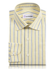 Front of the custom oxford shirt for men by Luxire in pale yellow with indigo and white stripes