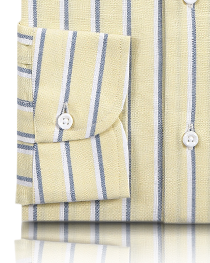 Indigo White Stripes On Pale Yellow Oxford Shirt - 7
