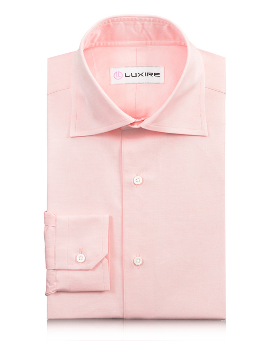 Front of the custom oxford shirt for men by Luxire in peach pinpoint