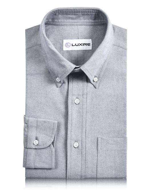Front of the custom oxford shirt for men by Luxire in stone grey