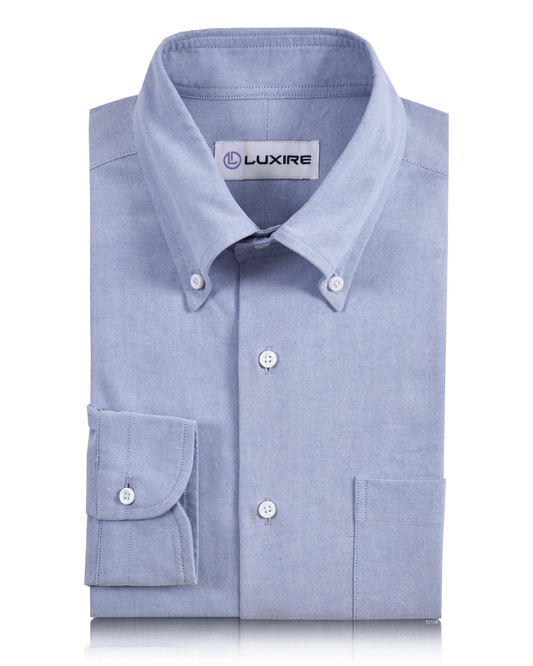 Front of the custom oxford shirt for men by Luxire in warzone blue