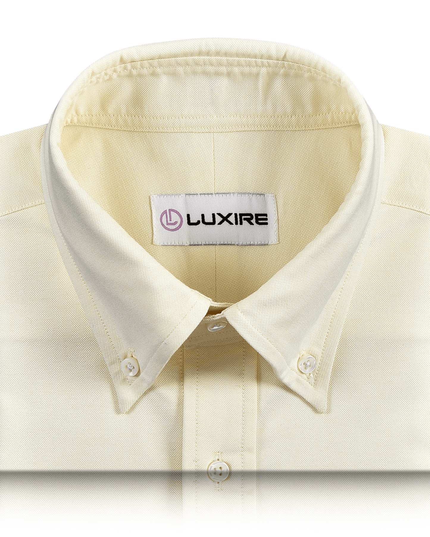 Collar of the custom oxford shirt for men by Luxire in pale yellow 2