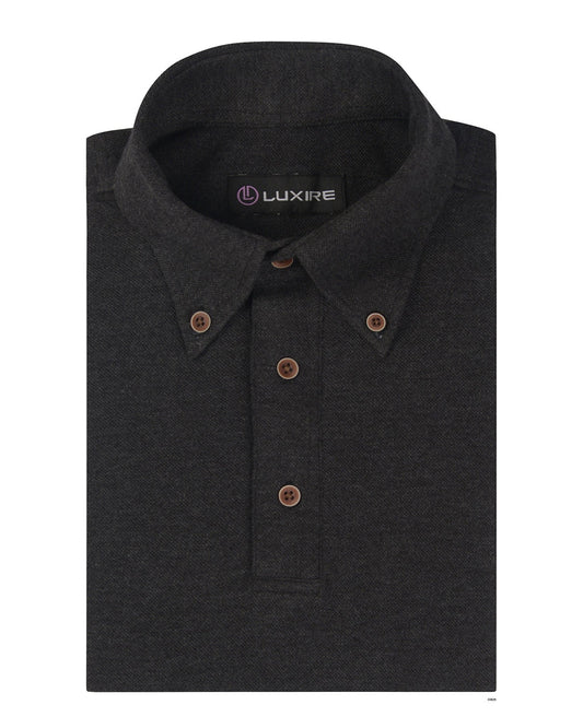 Front of the custom oxford polo shirt for men by Luxire in anchor grey