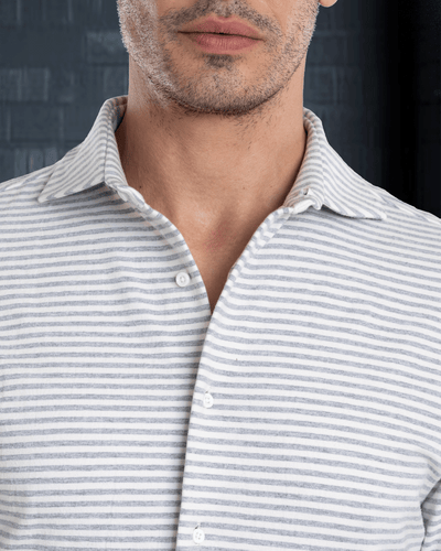 Grey White Candy Stripes Polo Shirt