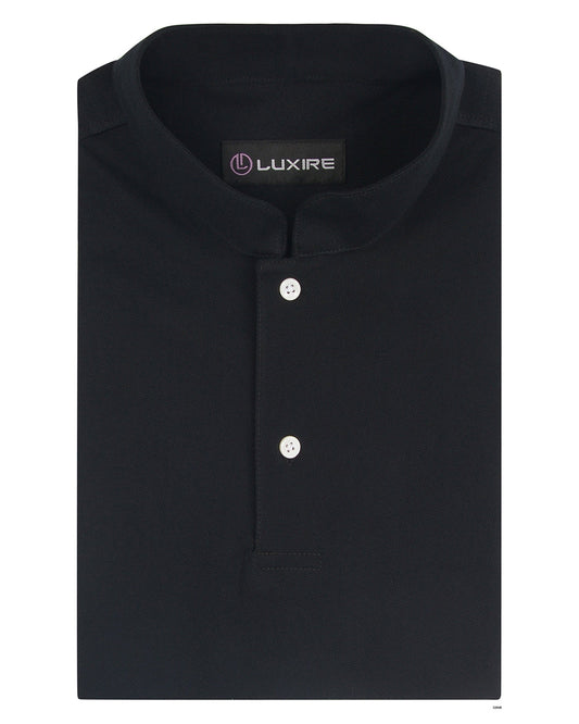 Front of the custom oxford polo shirt for men by Luxire in metal black