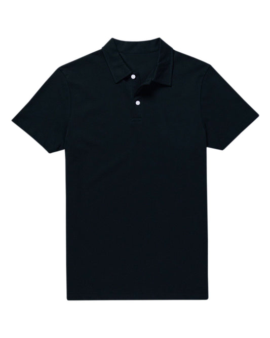 Front of the custom oxford polo shirt for men by Luxire in midnight blue