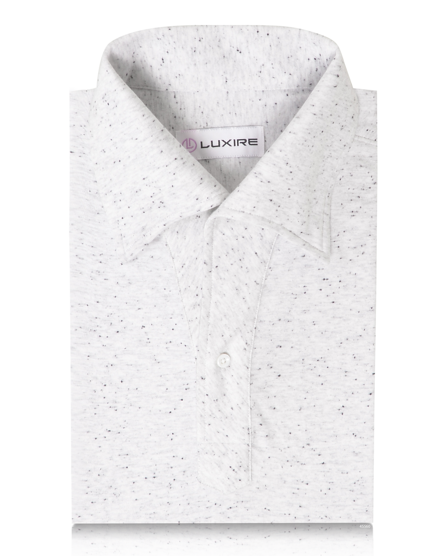 Front of the custom oxford polo shirt for men by Luxire in speckled white