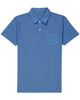 Front of the custom oxford polo shirt for men by Luxire in steel blue