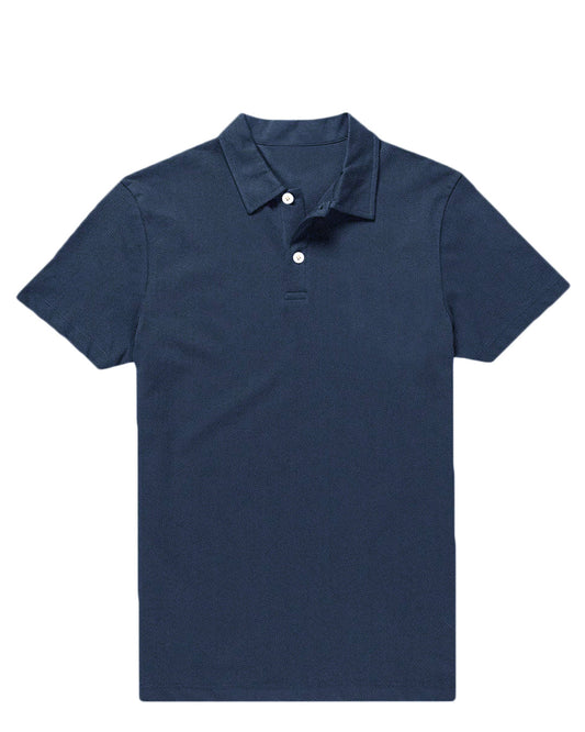 Collar of the custom oxford polo shirt for men by Luxire in washed indigo
