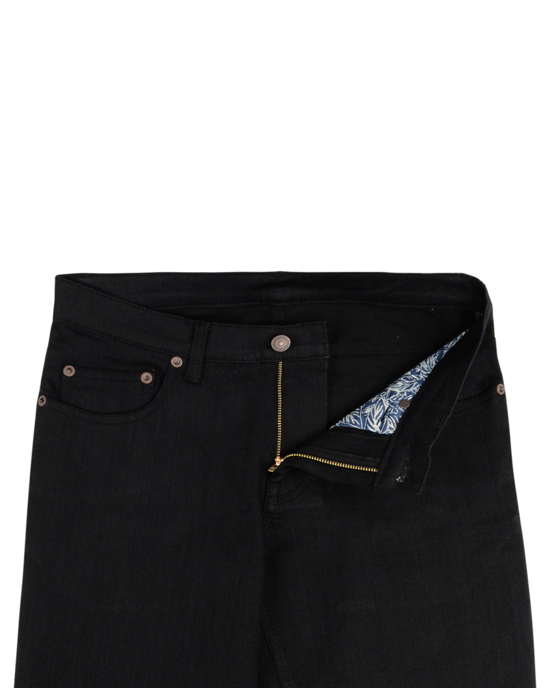 Front open view of stretch jeans for men by Luxire in black