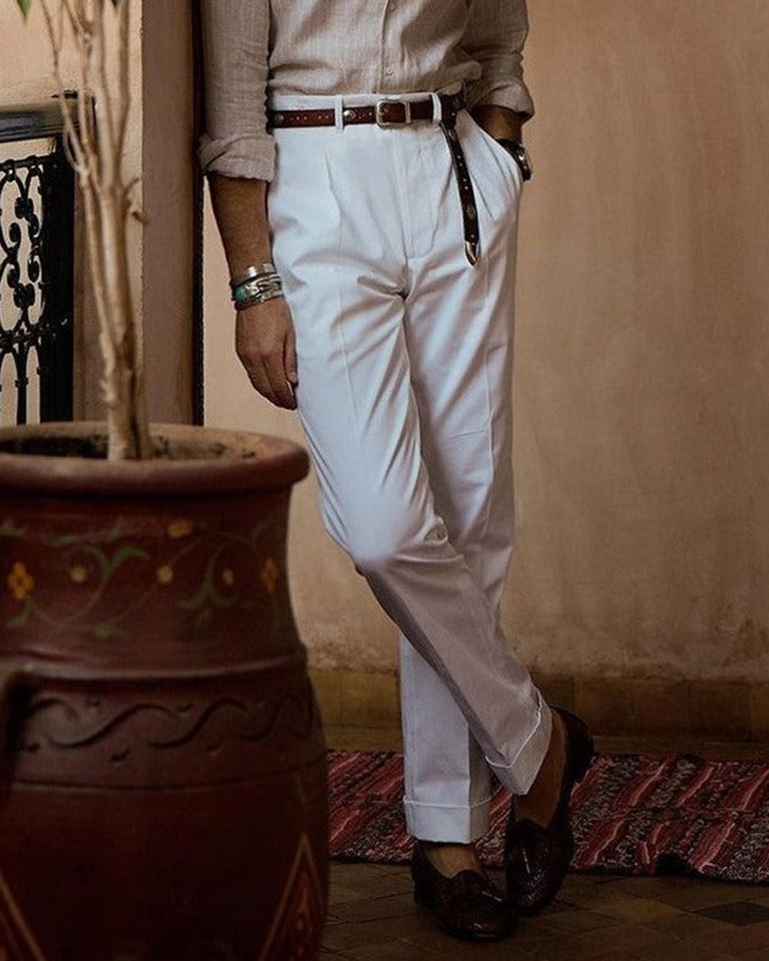 Pleated White Twill Pant - 1