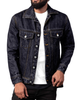 Model wearing the denim jacket for men by Luxire in dark blue