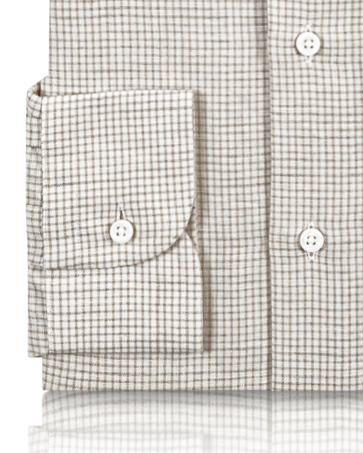 Cotton Linen: Fade Brown Graph Checks On White Shirt - 3